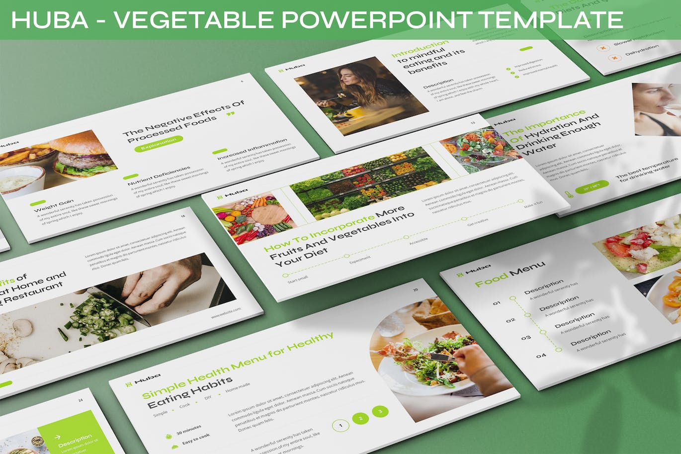 健康生活蔬菜PowerPoint演示模板 Huba – Vegetable Powerpoint Template