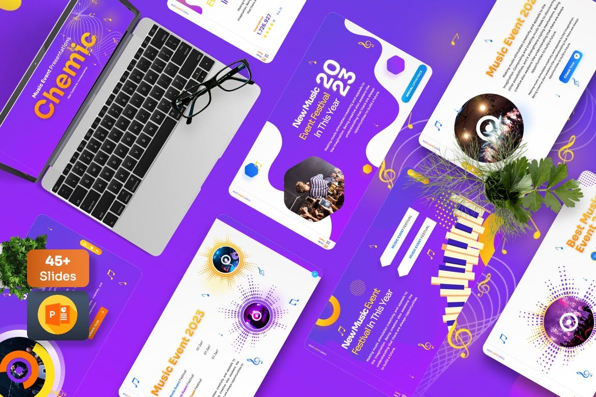 现场音乐活动PPT设计模板 Chemic – Music Event Powerpoint Template