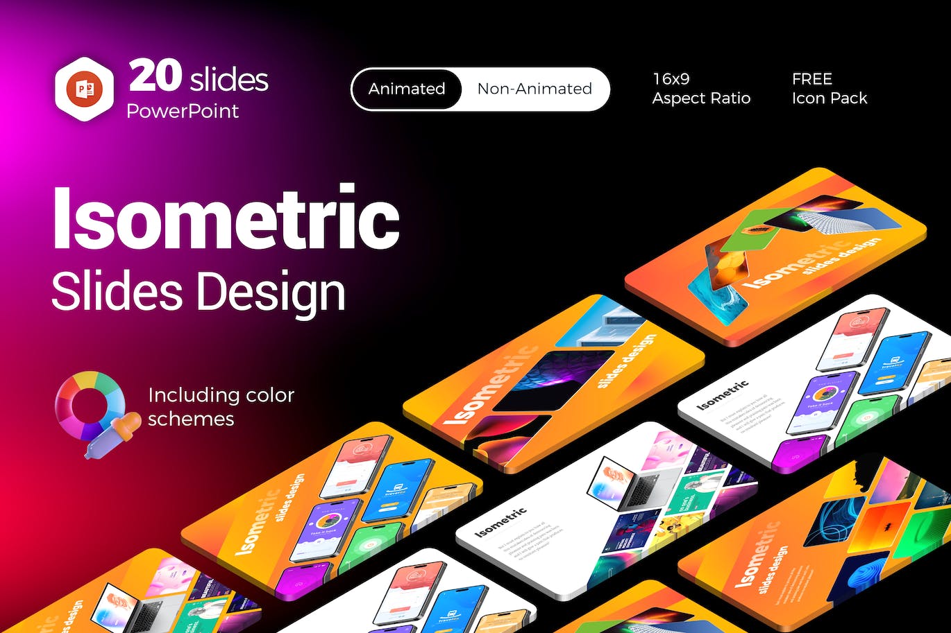 等距创意幻灯片 PowerPoint 模板 Isometric Creative Slides PowerPoint