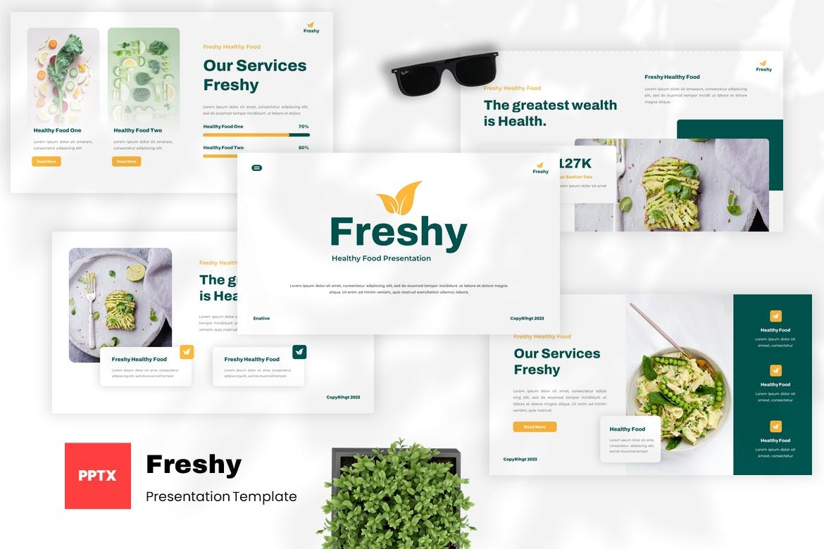 健康食品消费者指南PPT幻灯片模板下载 Freshy – Healthy Food Powerpoint Template