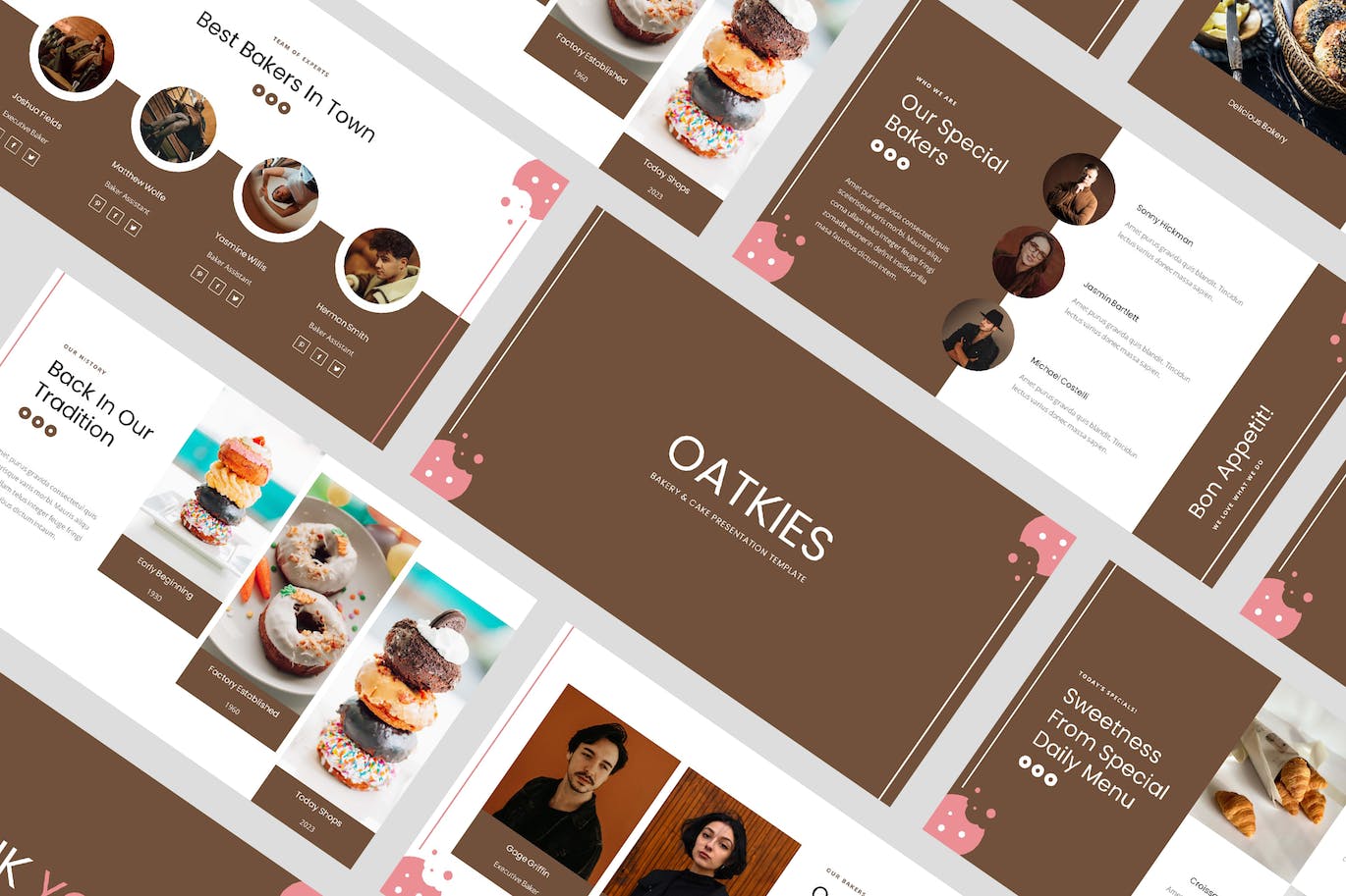面包店和蛋糕店PPT设计模板 Oatkies – Bakery & Cake Shop PowerPoint Template