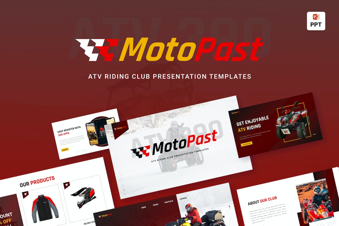 全地形车ATV俱乐部PowerPoint演示文稿模板 MotoPast – ATV Riding Club Powerpoint Template