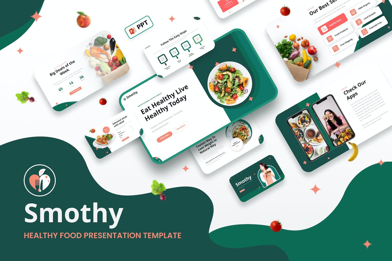 健康食品PPT幻灯片模板下载 SMOTHY – Healthy Food Powerpoint Template