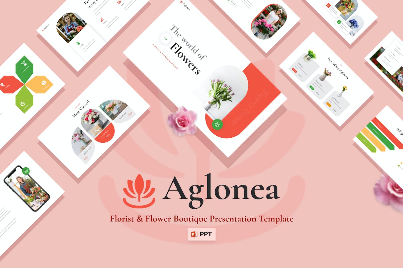 花店和花卉PPT模板下载 Aglonea – Florist & Flower Powerpoint Template