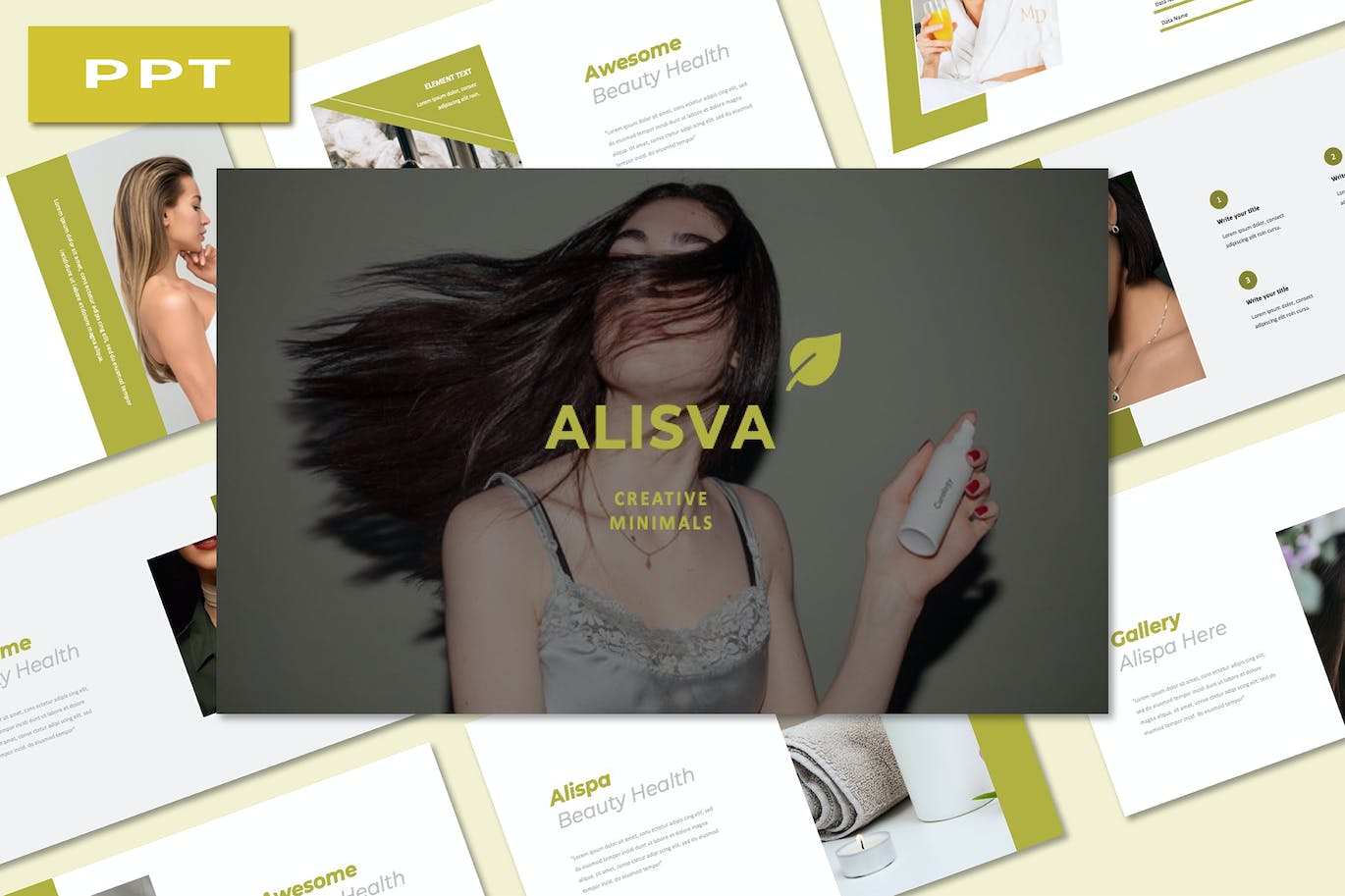 女性美容沙龙PPT幻灯片模板 Alisva Beauty and Salon PowerPoint