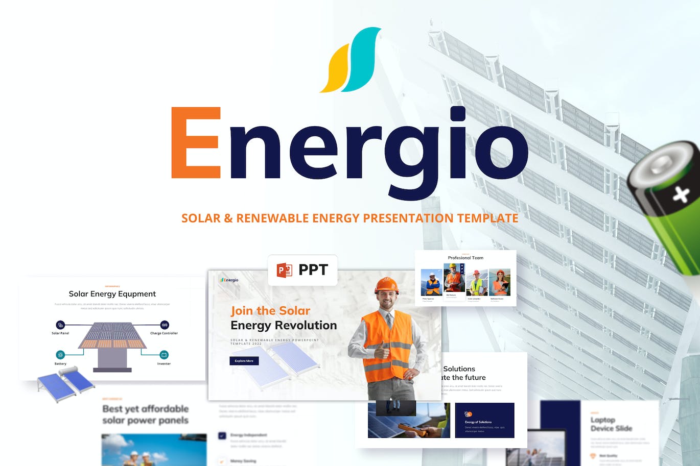 太阳能和可再生能源PPT幻灯片模板 Energio – Solar Energy Powerpoint Template