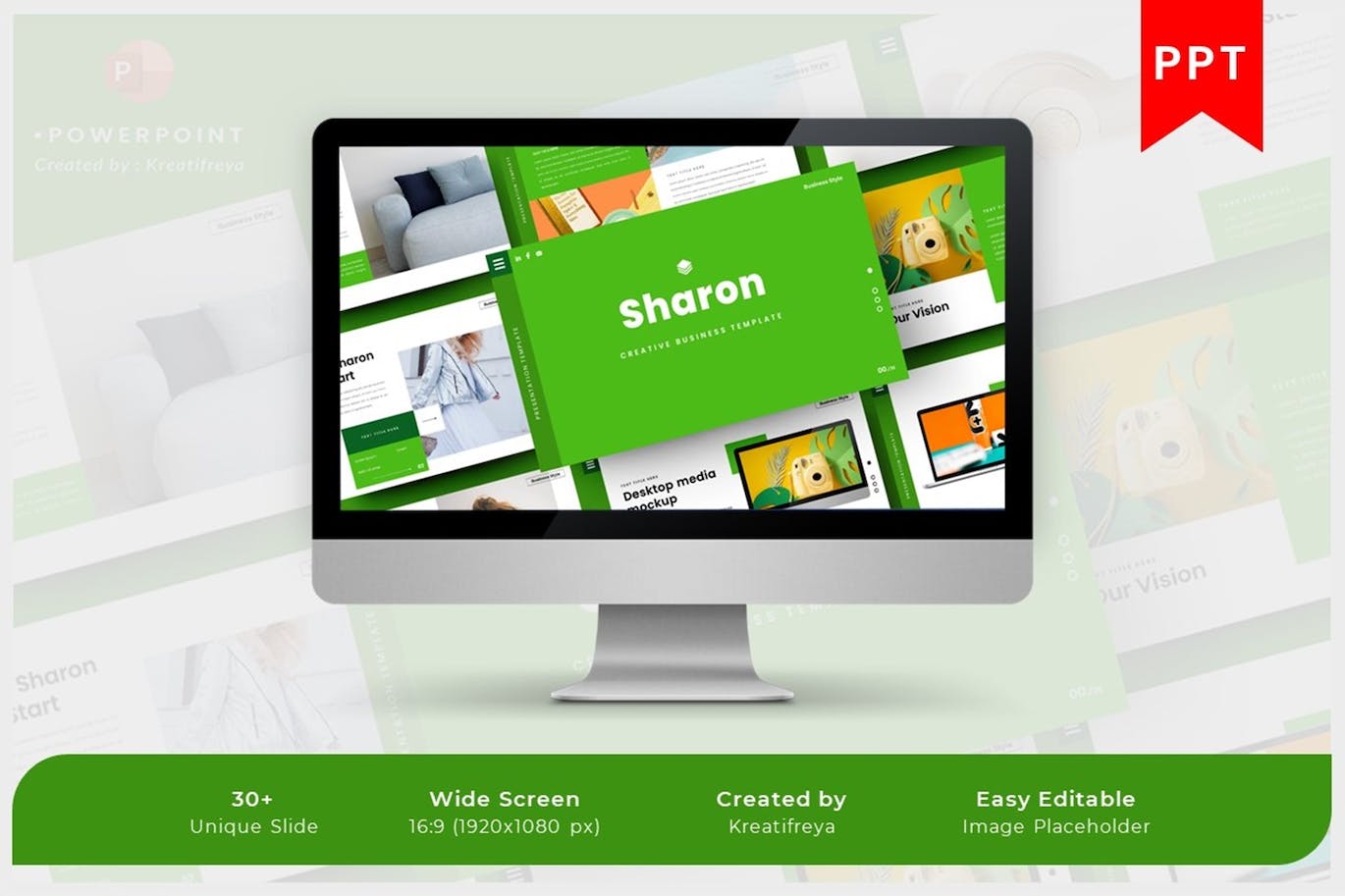 绿色配色作品集PowerPoint演示文稿模板 SHARON PowerPoint Template