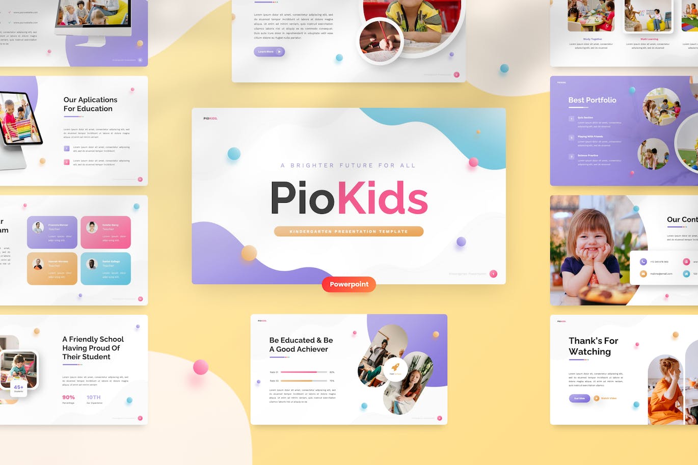 幼儿园和学前班介绍演示PPT模板 Piokids – Kindergarten & Preschool Powerpoint