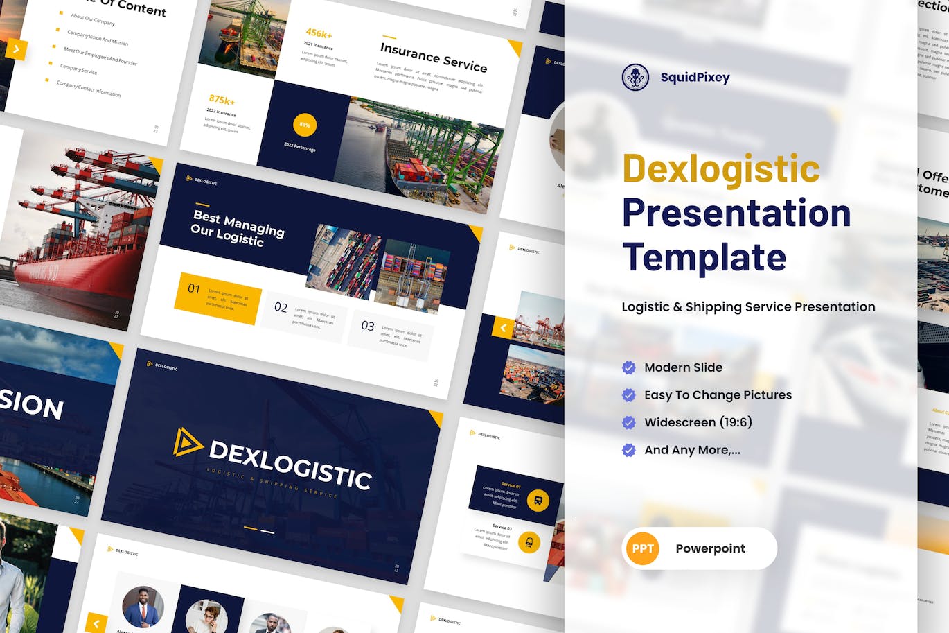物流和航运服务PPT幻灯片模板素材 Dexlogistic – Logistic & Shipping Powerpoint