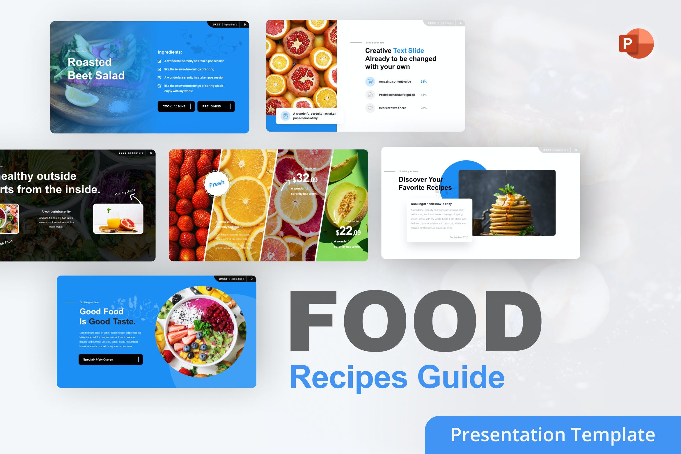 食物食谱指南PPT幻灯片模板 Food Recipes Guide PowerPoint Template