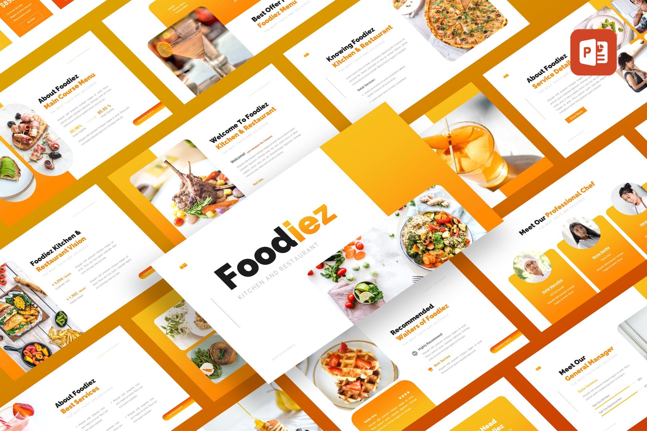 厨房和餐厅PPT创意模板 Foodiez Kitchen & Restaurant PowerPoint Template