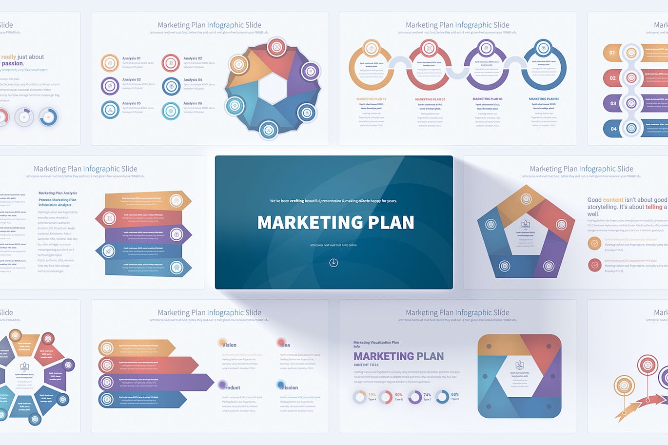 营销计划图表PPT幻灯片模板 Marketing Plan – PowerPoint Infographics Slides