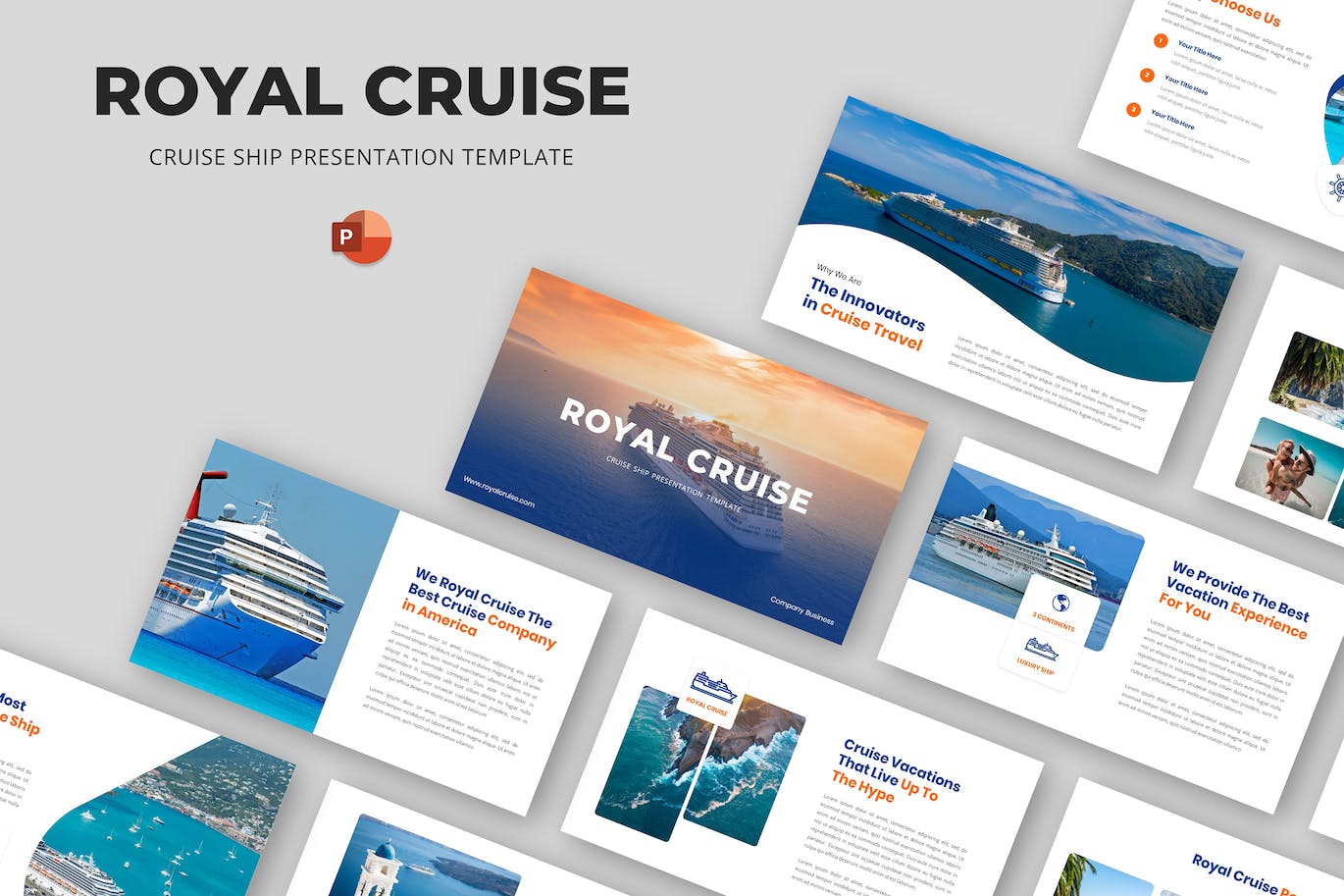 游轮航海旅行PPT模板 Royal Cruise – Cruise Ship Powerpoint Template