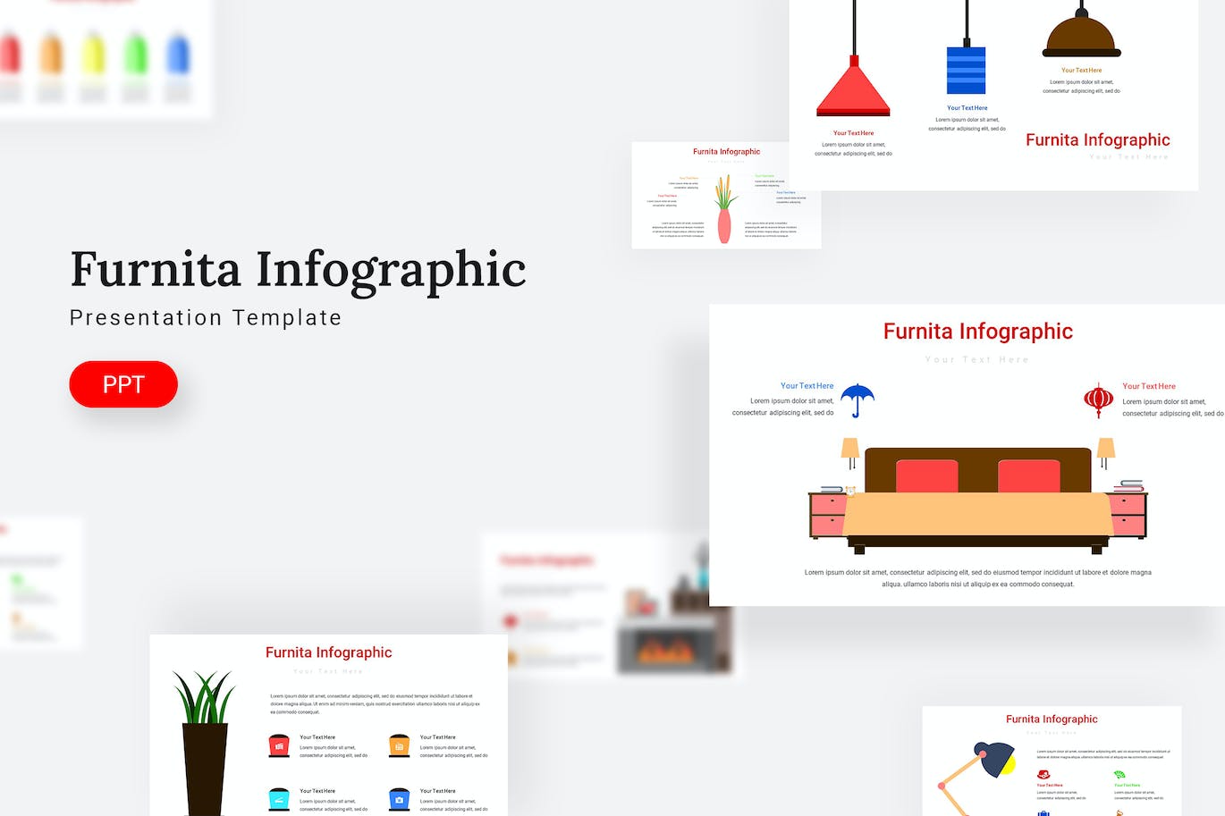 家具元素信息图表PPT幻灯片模板 Furnita Infographic – Powerpoint Template