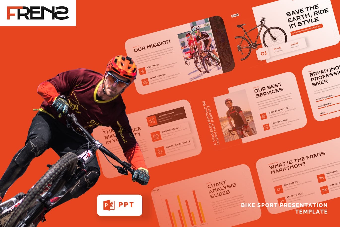 自行车运动PPT幻灯片模板 FRENS – Bike Sport Powerpoint Template
