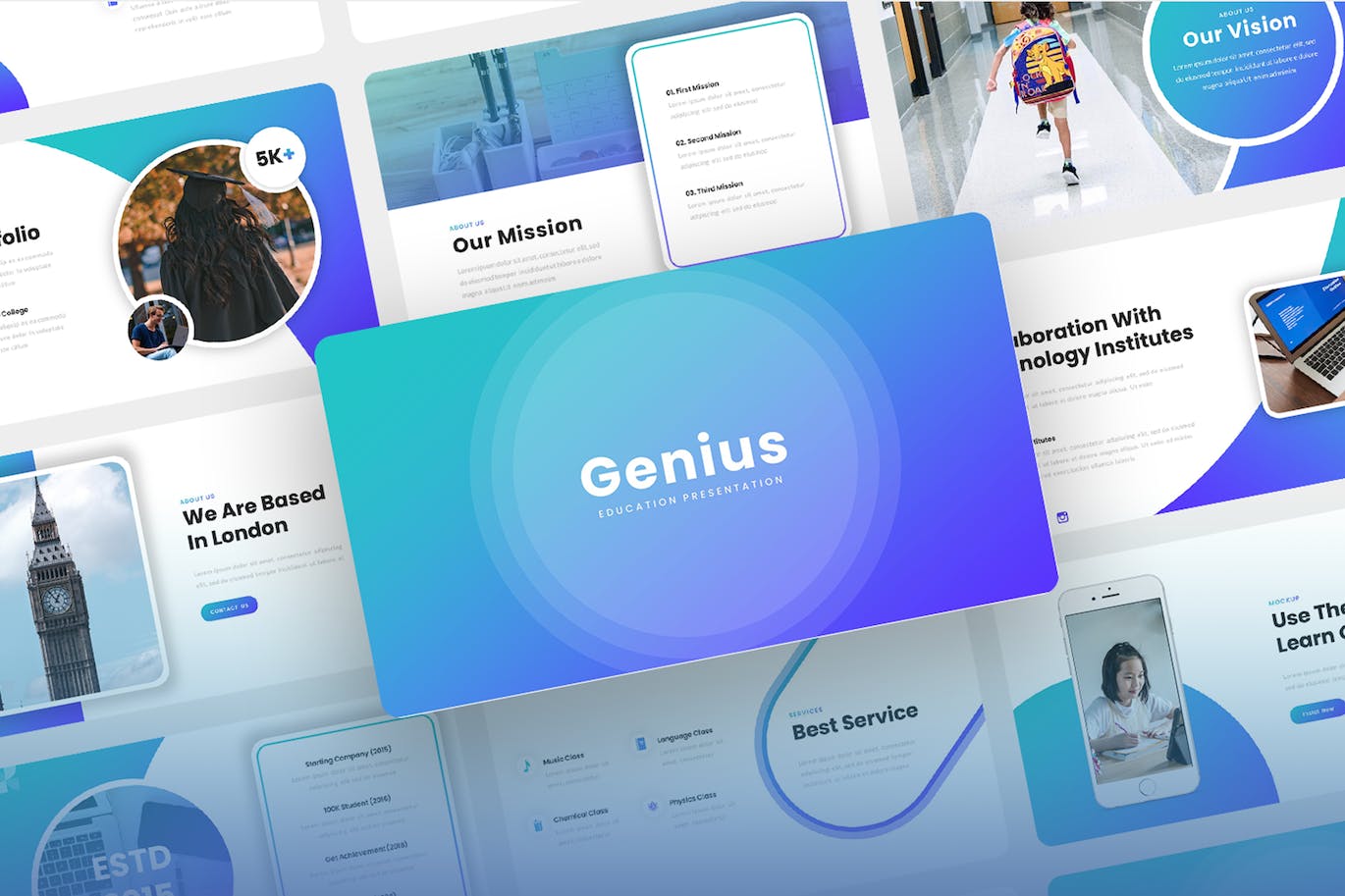 课程教育PPT演示幻灯片模板  Genius – Education  PowerPoint Template
