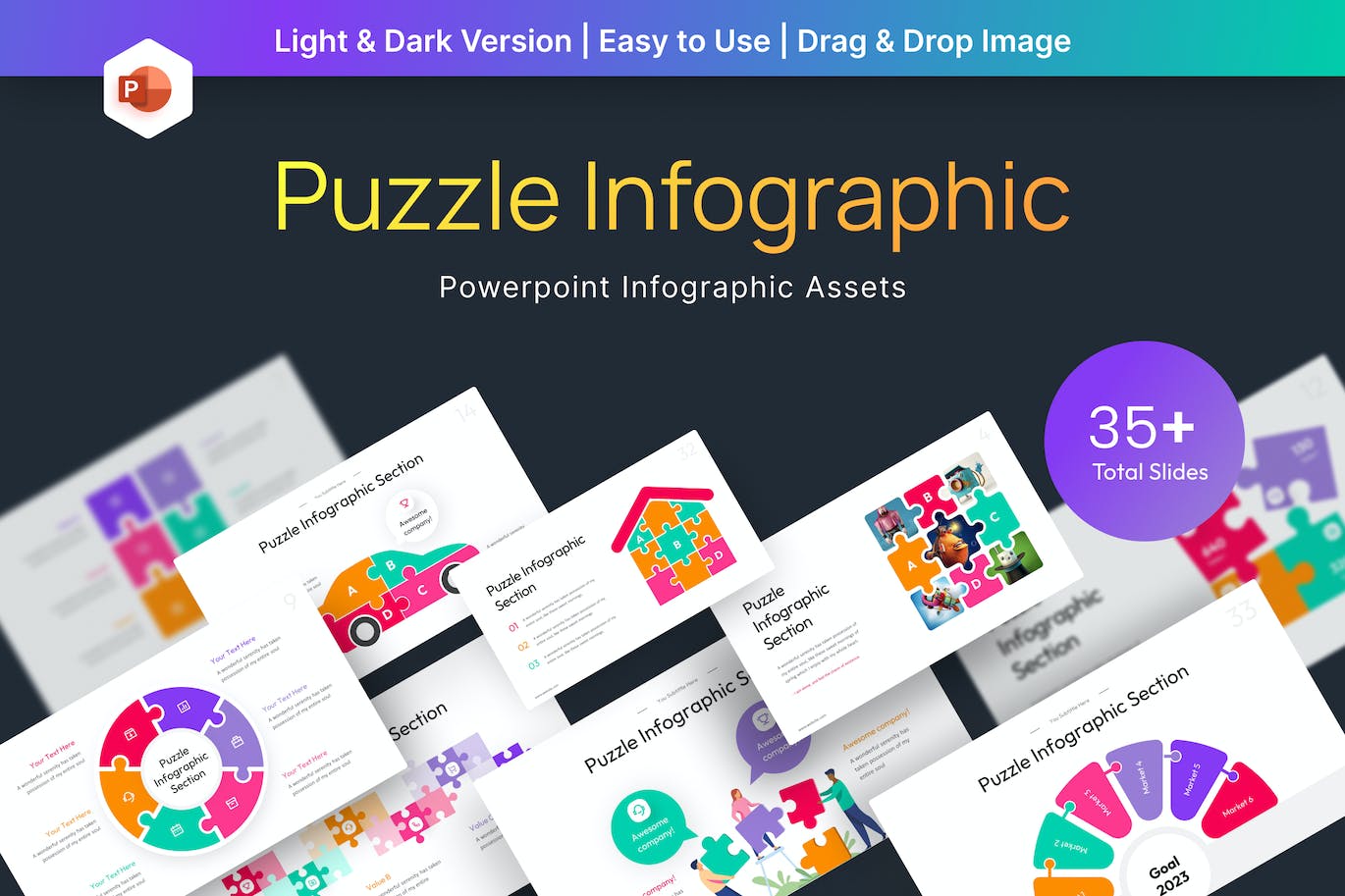 拼图信息图表PPT幻灯片模板下载 Puzzle Infographic PowerPoint Template