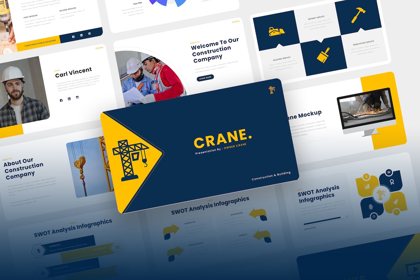 建筑项目方案PPT模板 Crane – Construction PowerPoint Template