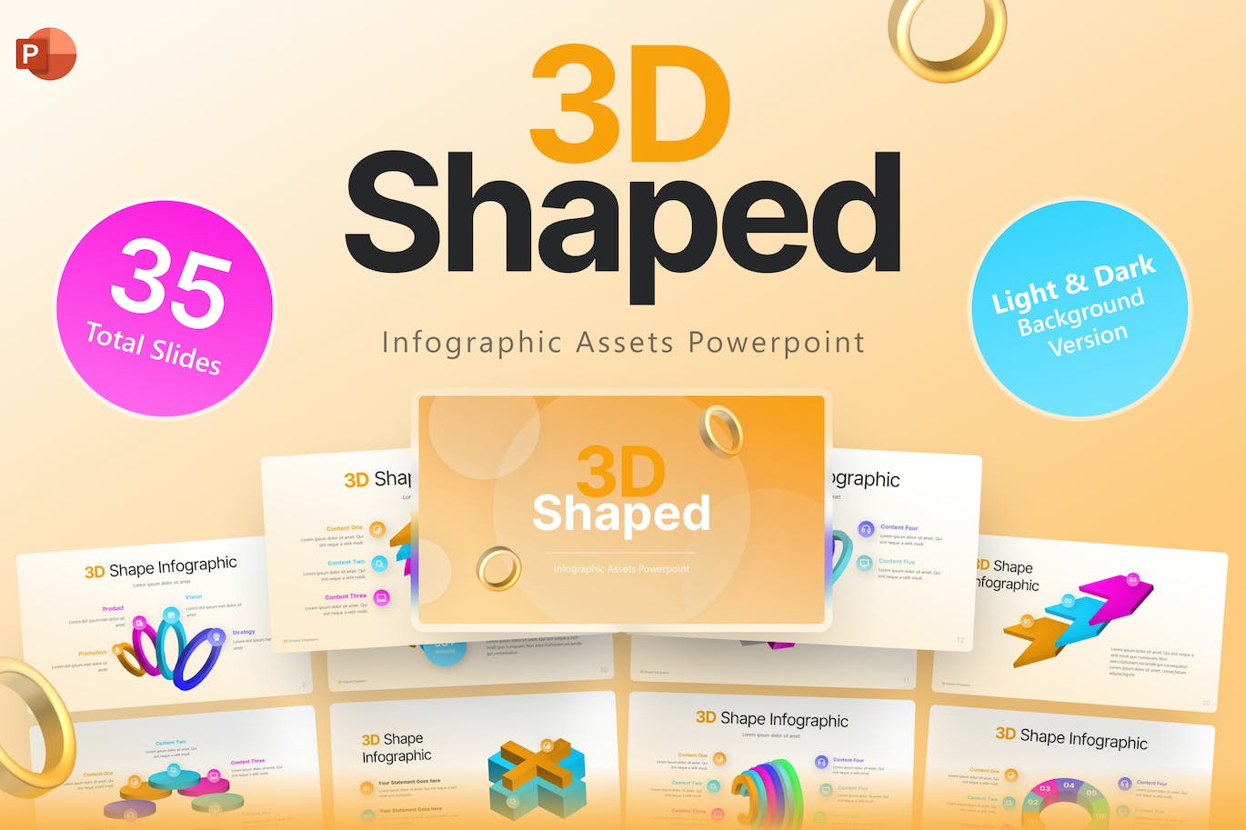 3D形状信息图表PPT幻灯片模板 3D Shape Infographic PowerPoint Template