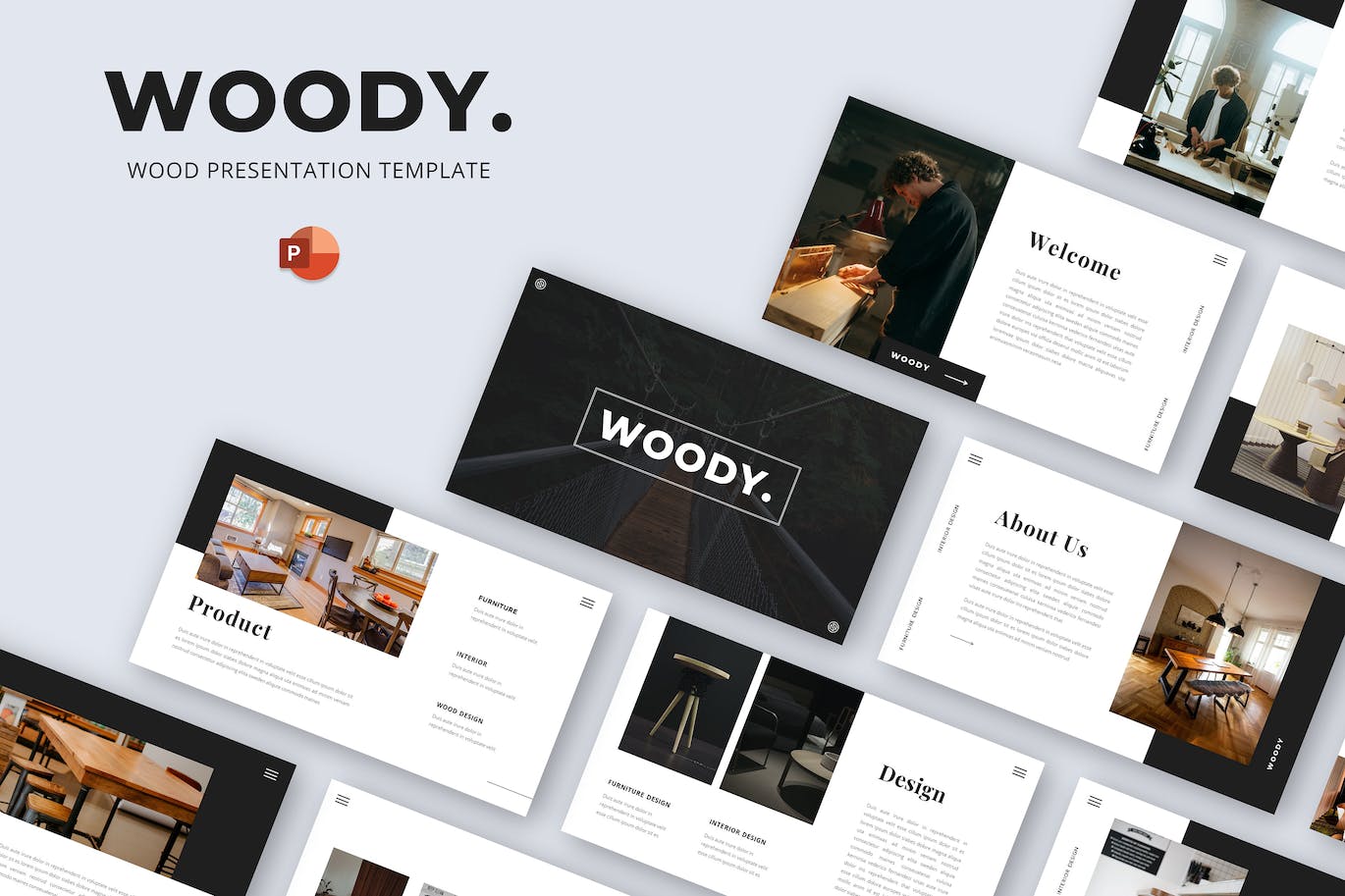 木材家具Powerpoint幻灯片模板 WOODY – Wood PowerPoint Presentation Template