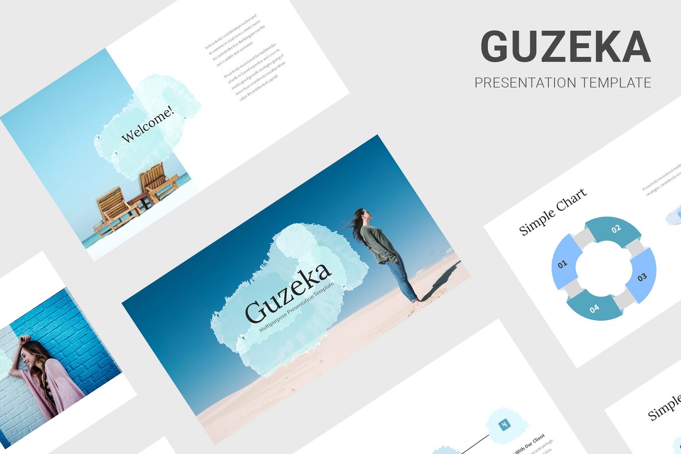 多用途蓝色幻灯片演示PPT模板 Guzeka – Multipurposes Blue Powerpoint Template