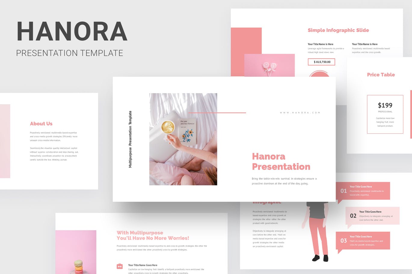 多用途粉色PPT设计模板 Hanora – Multipurposes Pink Powerpoint Template