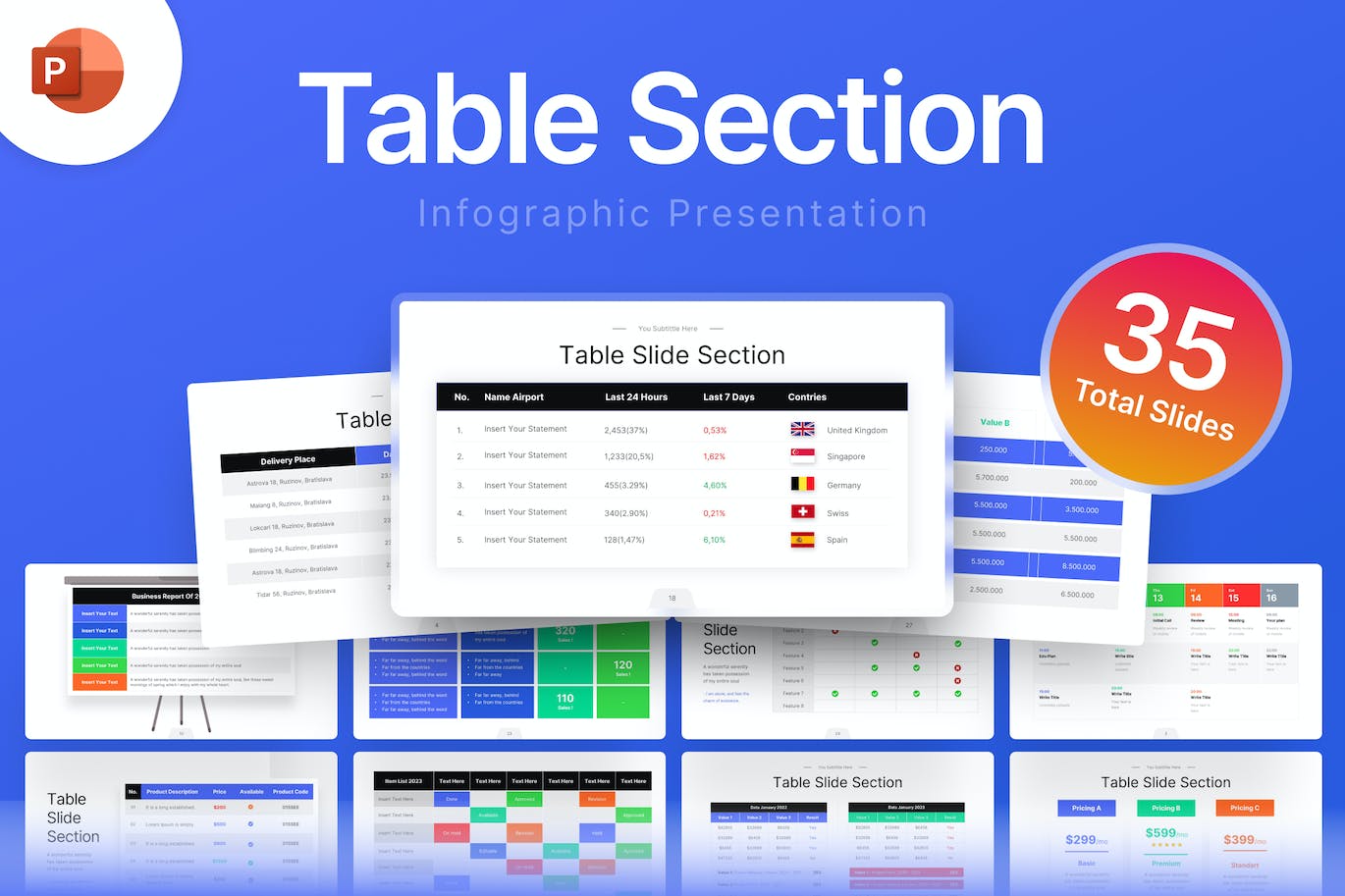 表格数据信息图表Powerpoint模板下载 Table Section Infographic PowerPoint Template