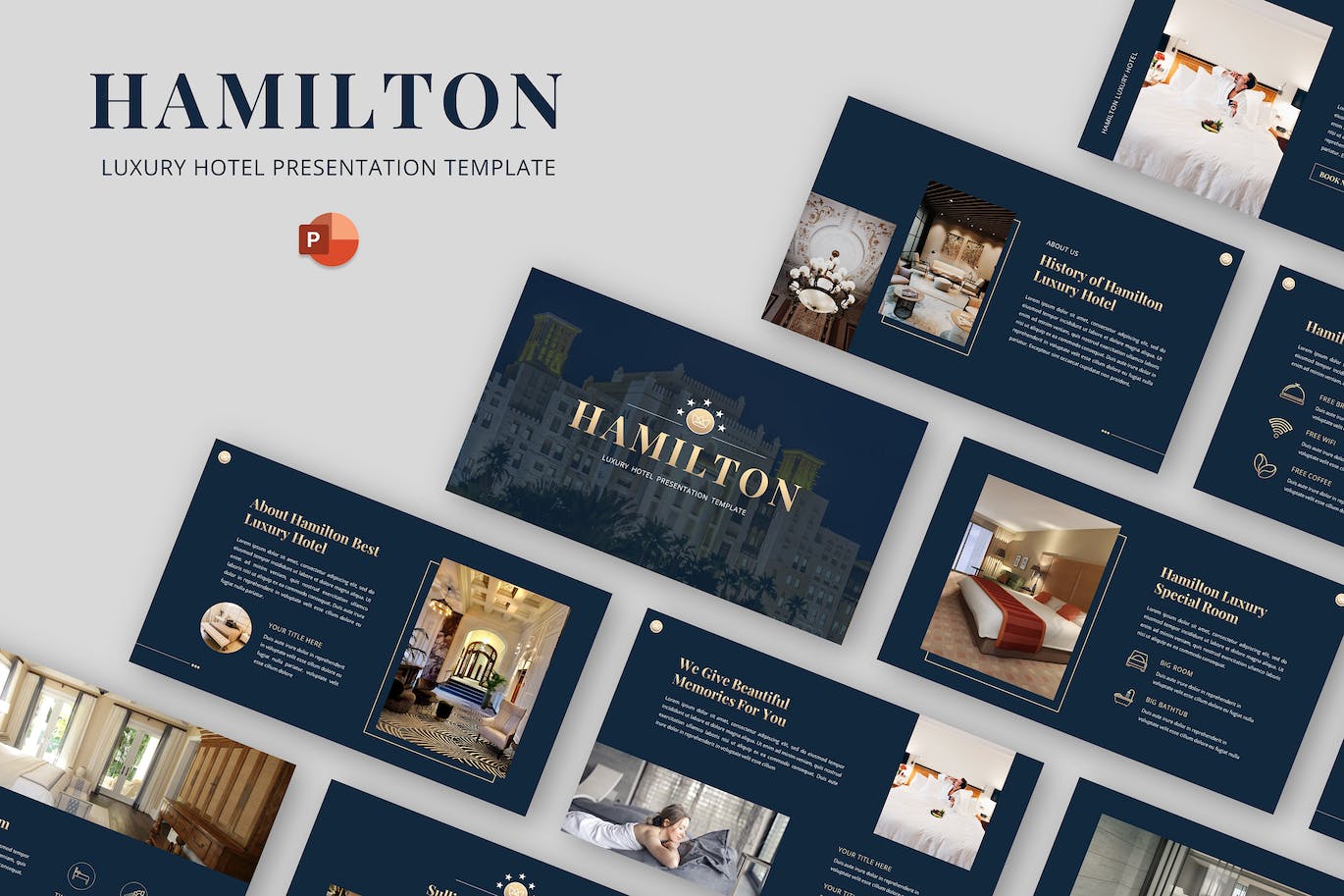 豪华酒店介绍Powerpoint幻灯片模板 Hamilton – Luxury Hotel Powerpoint Template