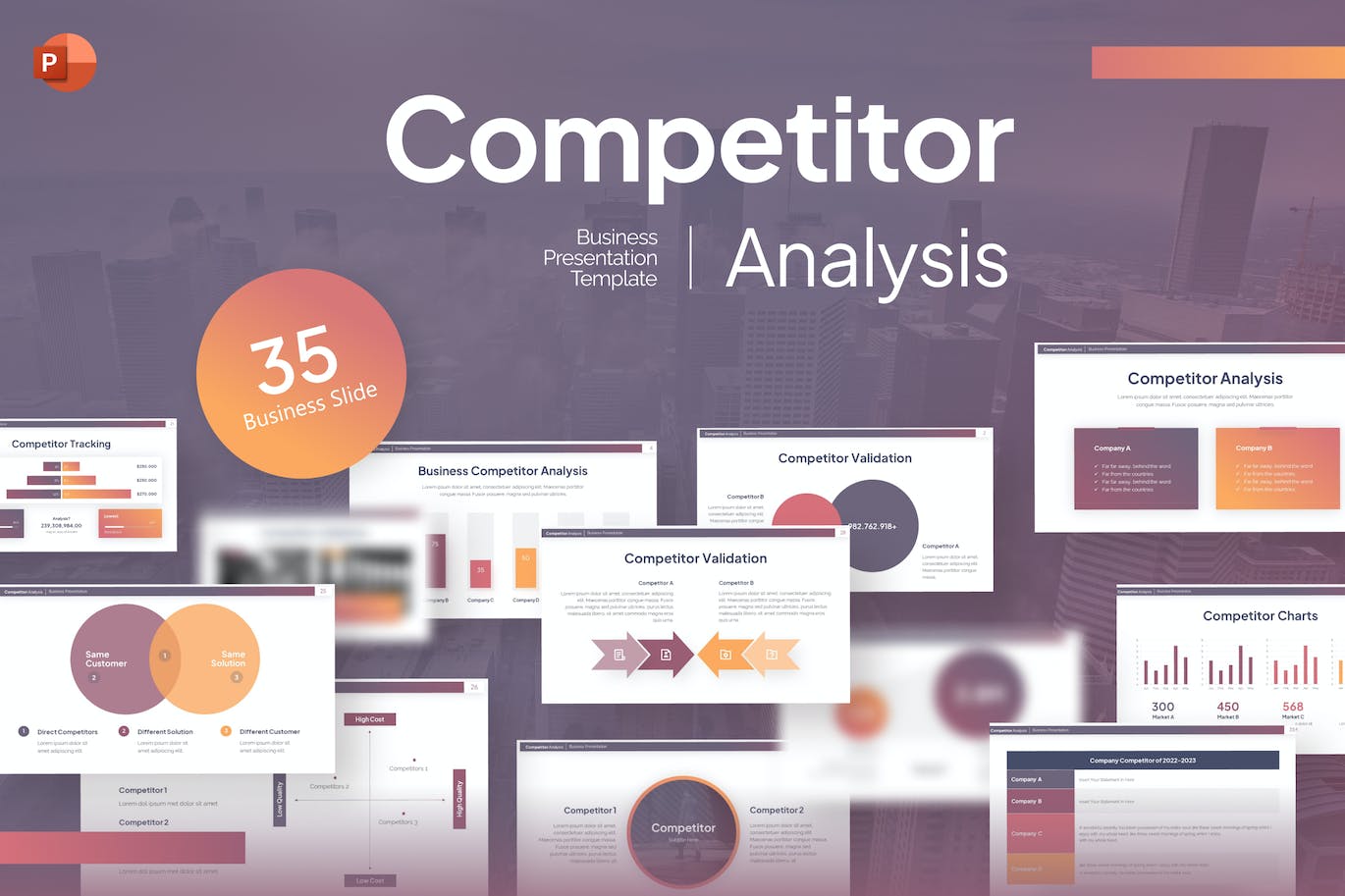 竞争对手分析PPT幻灯片模板素材 Competitor Analysis PowerPoint Template