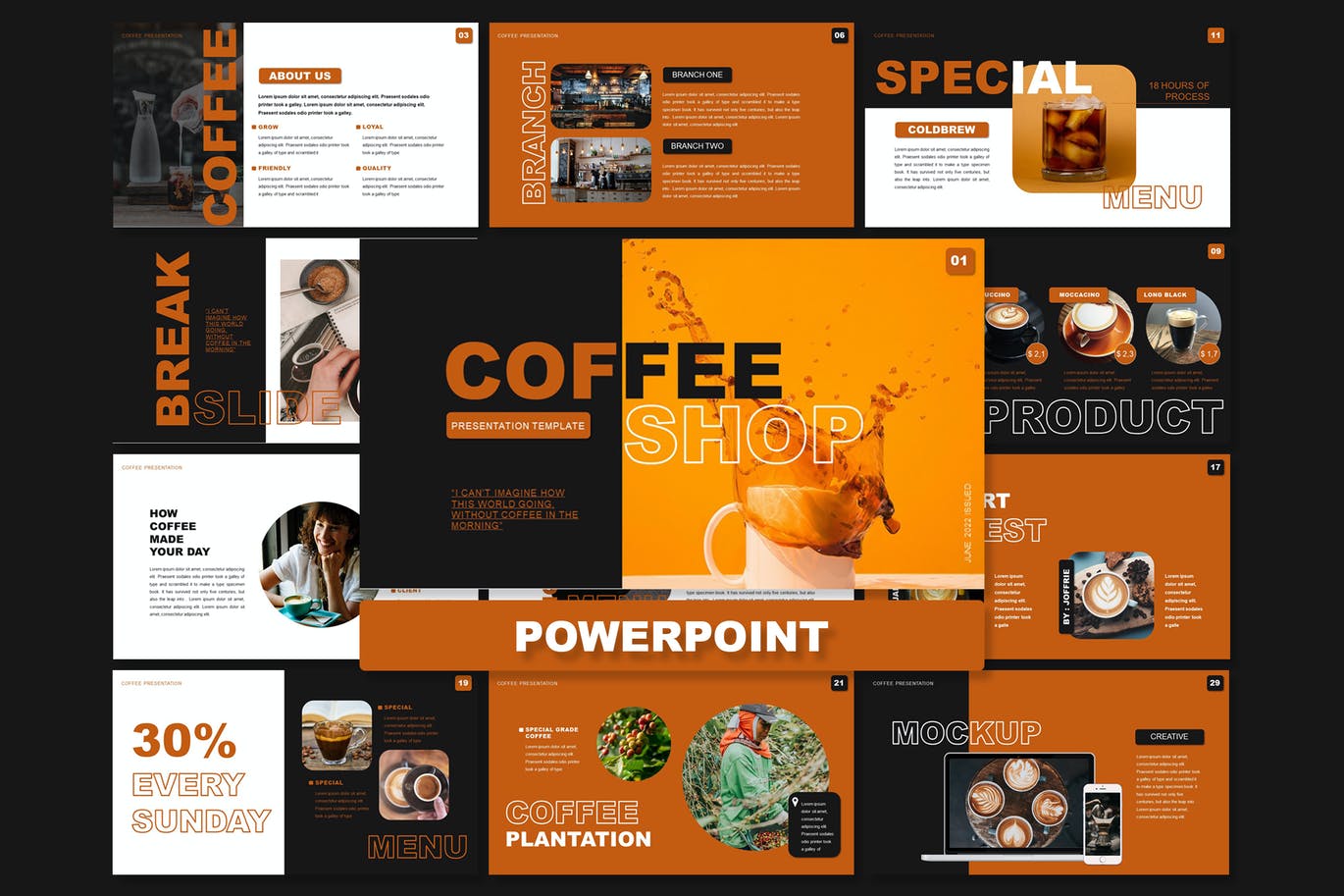 咖啡行业PPT幻灯片模板素材 Coffee Shop – Powerpoint