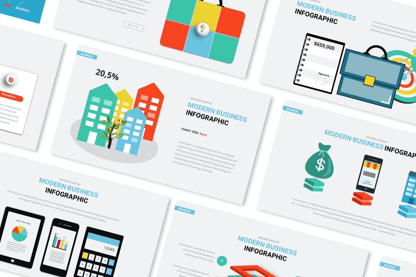 现代商业信息图表PPT演示幻灯片模板  Modern Business Infographic Powerpoint Template