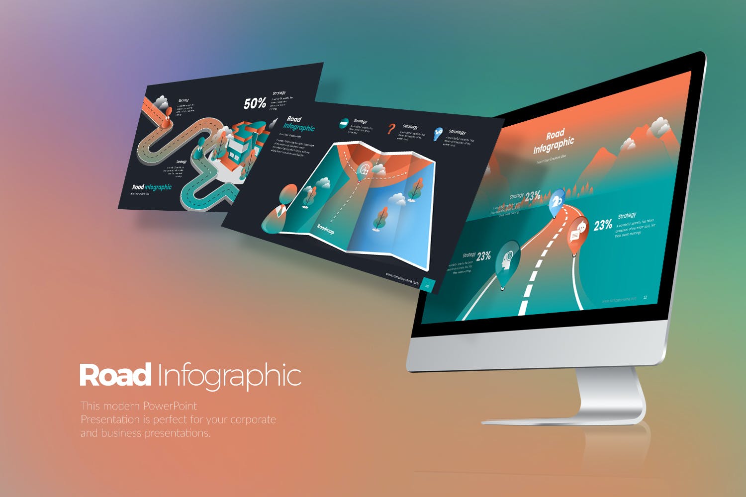 道路信息图表PPT幻灯片设计模板 Road Infographics PowerPoint Presentation
