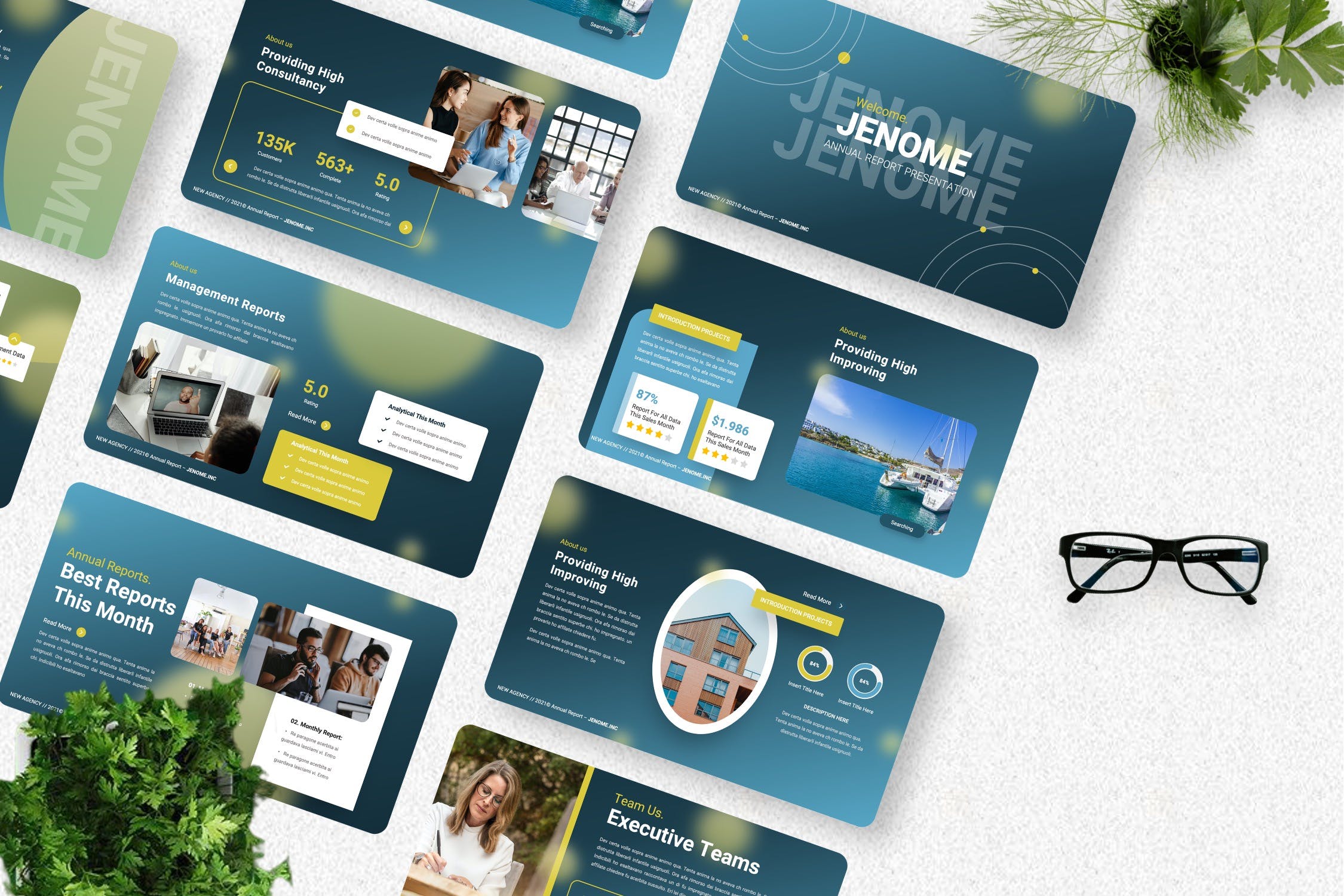 年度报告PPT幻灯片模板素材 Jenome – Annual Report Powerpoint Template
