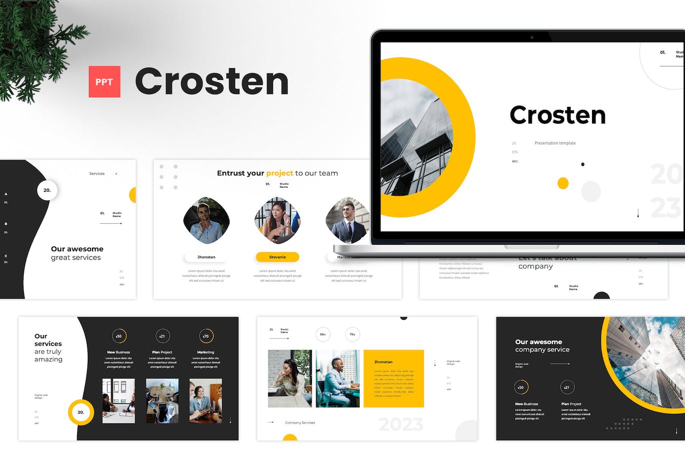 企业成长展示PPT演示幻灯片模板 Crosten – Corporate Powerpoint
