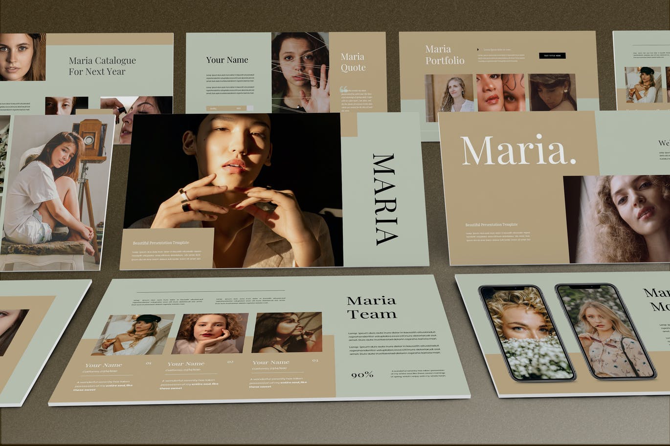 女性美妆品牌PPT幻灯片设计模板 Maria – Beutiful Presentation PowerPoint Template