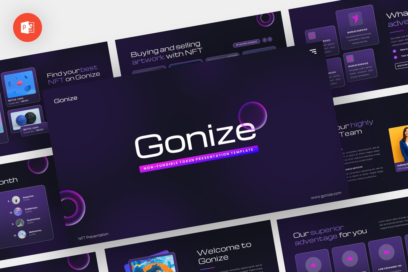 NFT作品集幻灯片演示PPT模板 Gonize – NFT Powerpoint Template