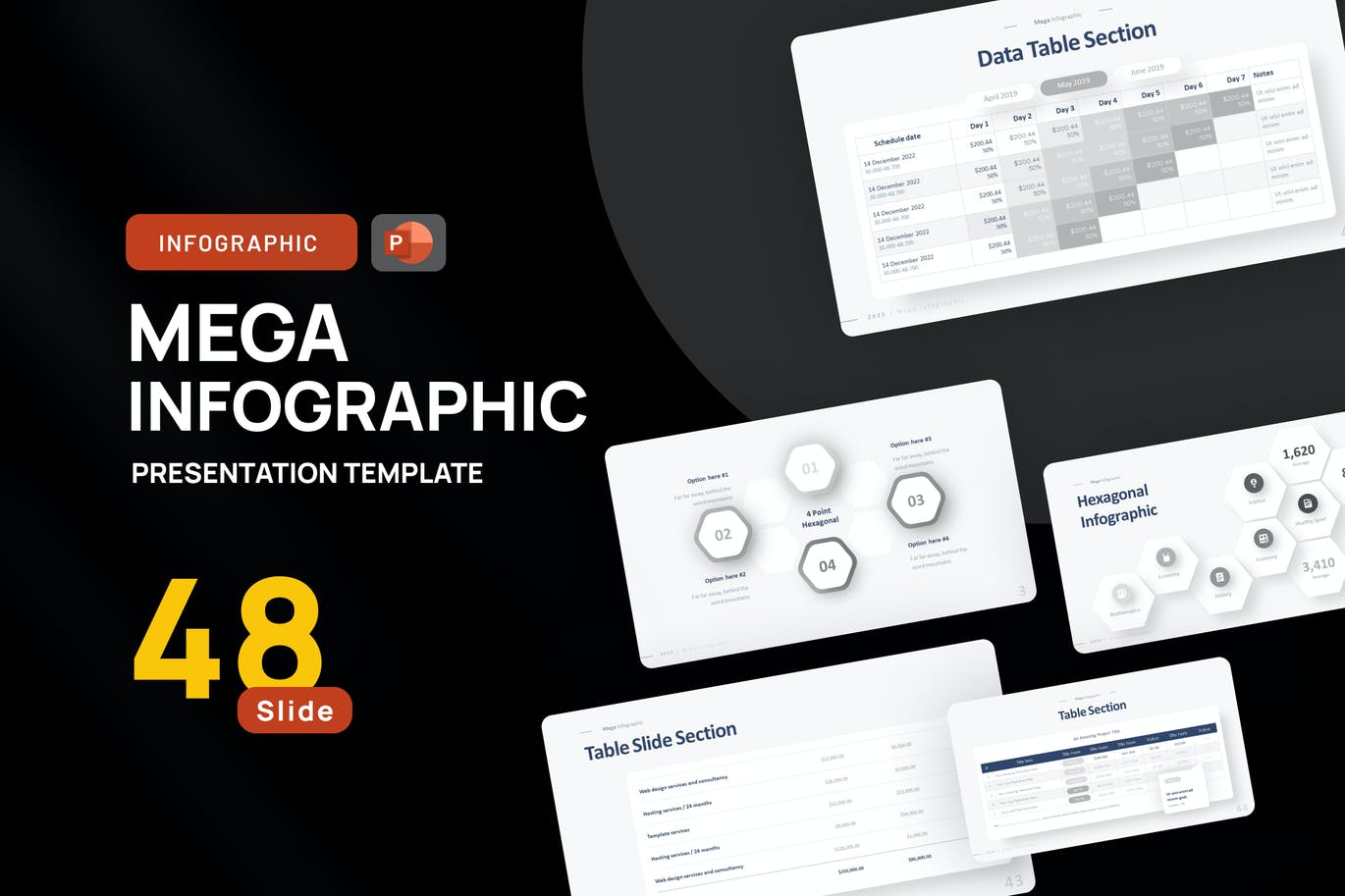 六角形、齿轮信息图表PPT设计模板 Hexagonal, Gear & Infographic PowerPoint Template
