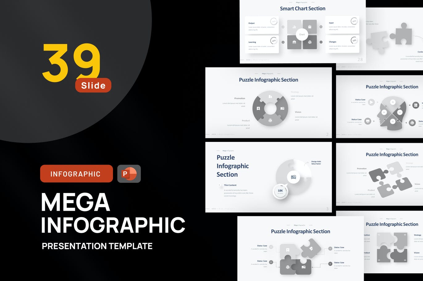 拼图和信息图表PPT模板下载 Puzzle & Chart Infographic PowerPoint Template