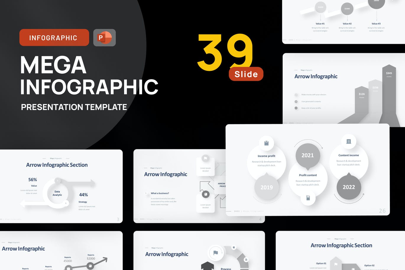 箭头和时间线信息图表PPT幻灯片设计模板 Arrow & Timeline Infographic PowerPoint Template