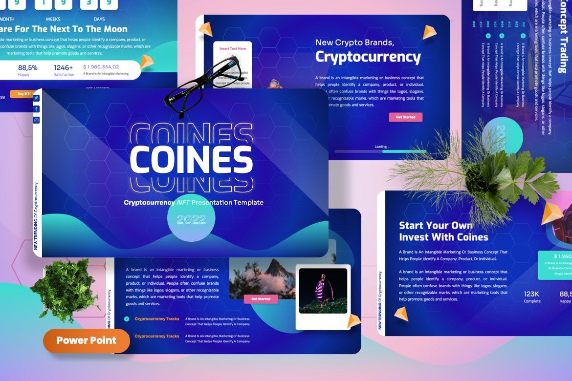加密货币虚拟货币PPT模板 Coines – Cryptocurrency Powerpoint Templates