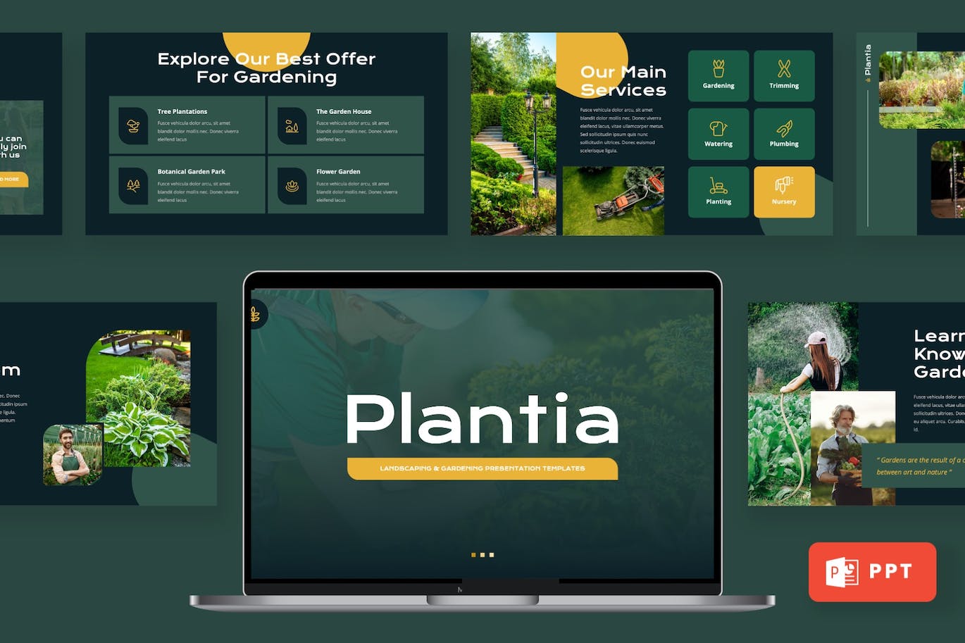 园林绿化和园艺PPT模板下载 Plantia – Landscaping Powerpoint Template