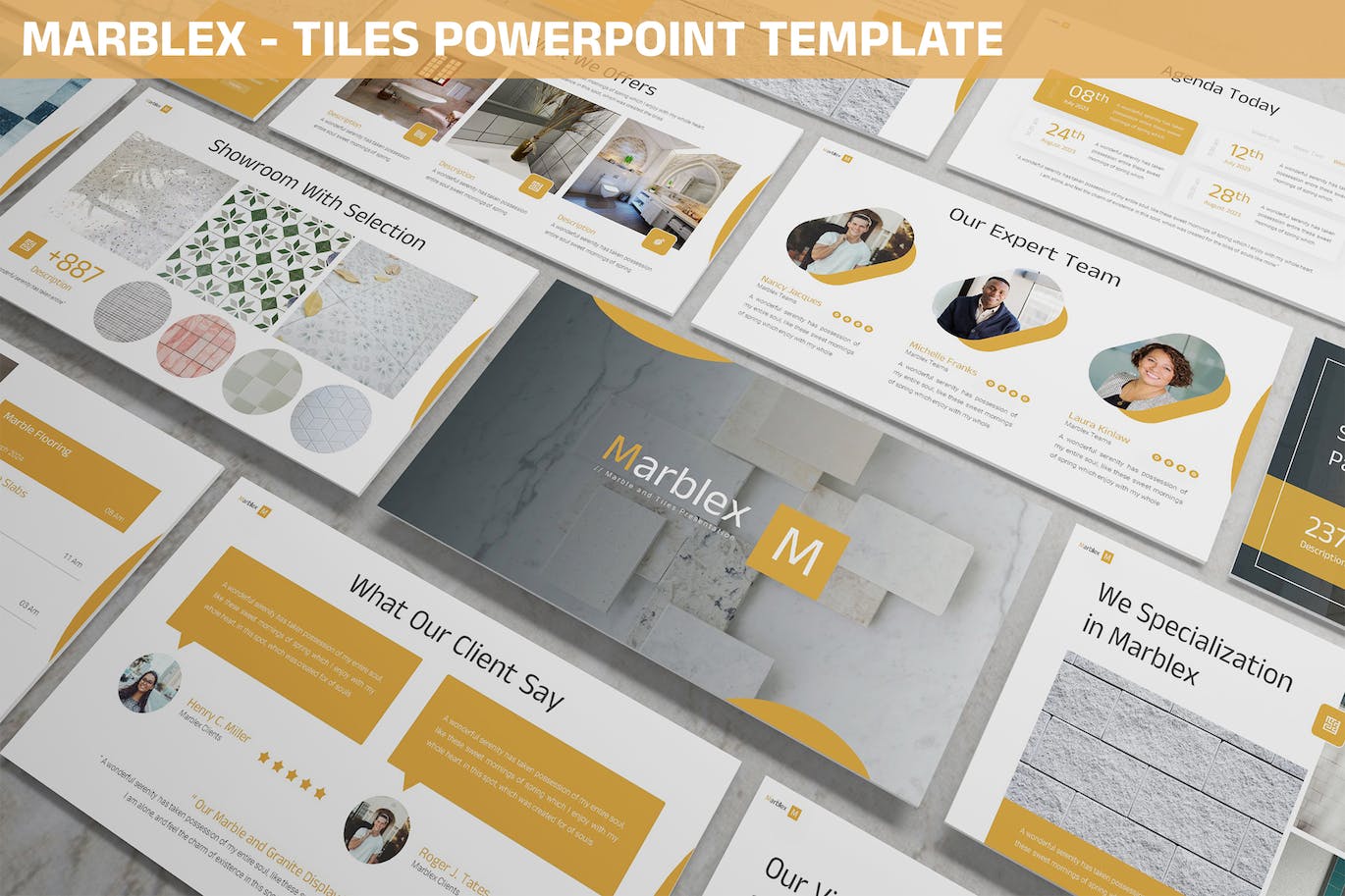瓷砖大理石主题Powerpoint幻灯片模板  Marblex – Tiles Powerpoint Template