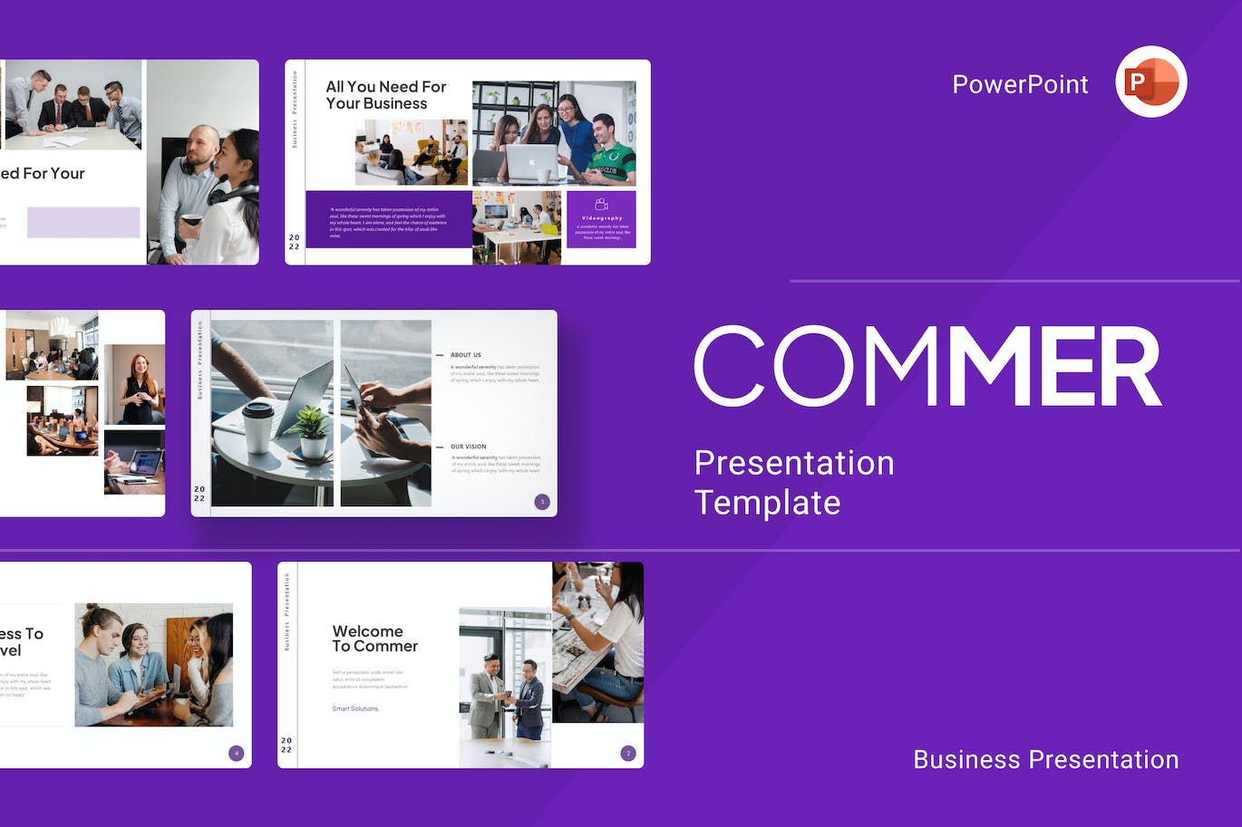 极简商业企业团队介绍PPT素材 Commer Blue Minimalist Business PowerPoint