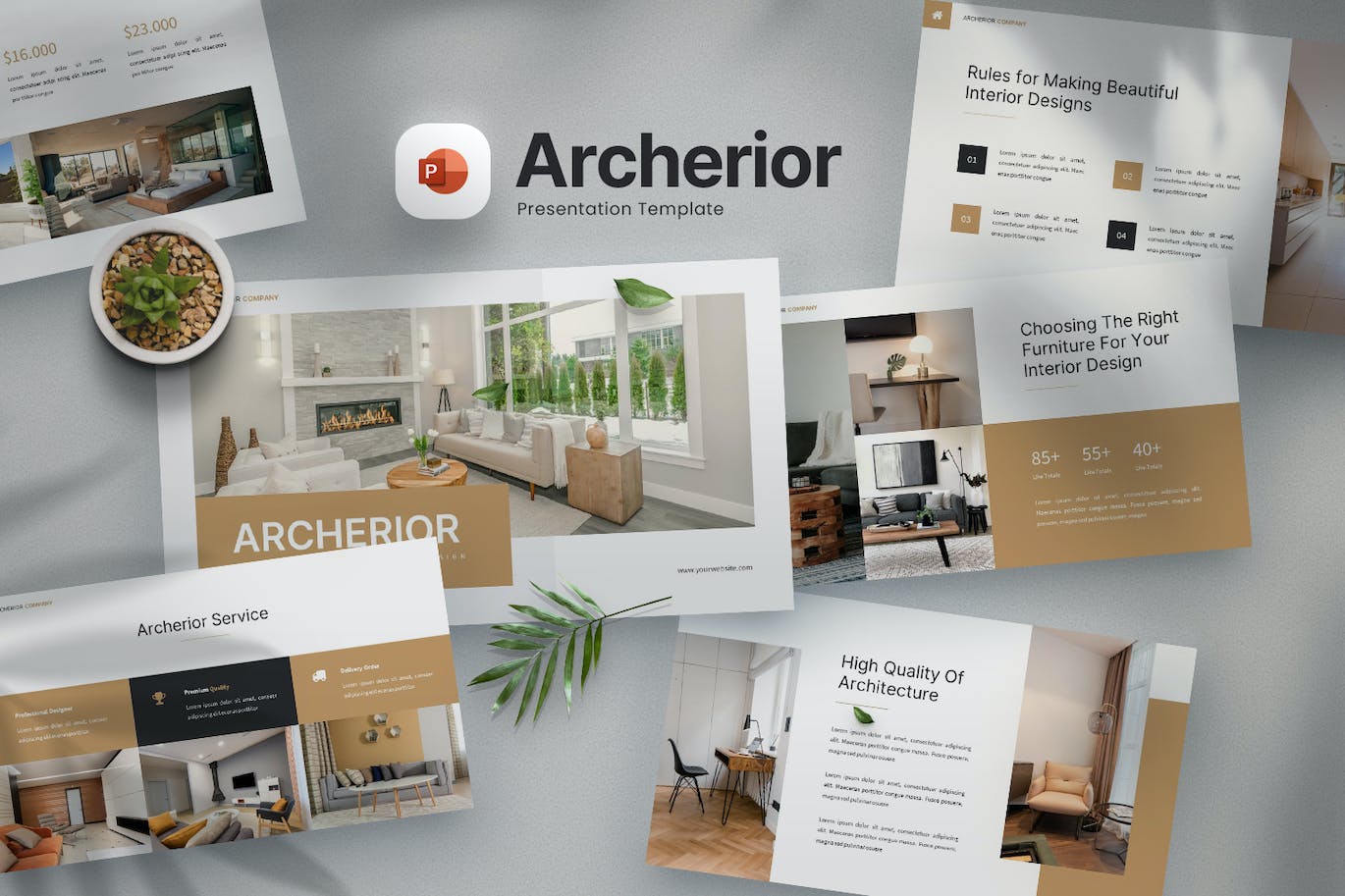 建筑与室内设计PPT幻灯片模板 Archerior – Interior Design Powerpoint Template