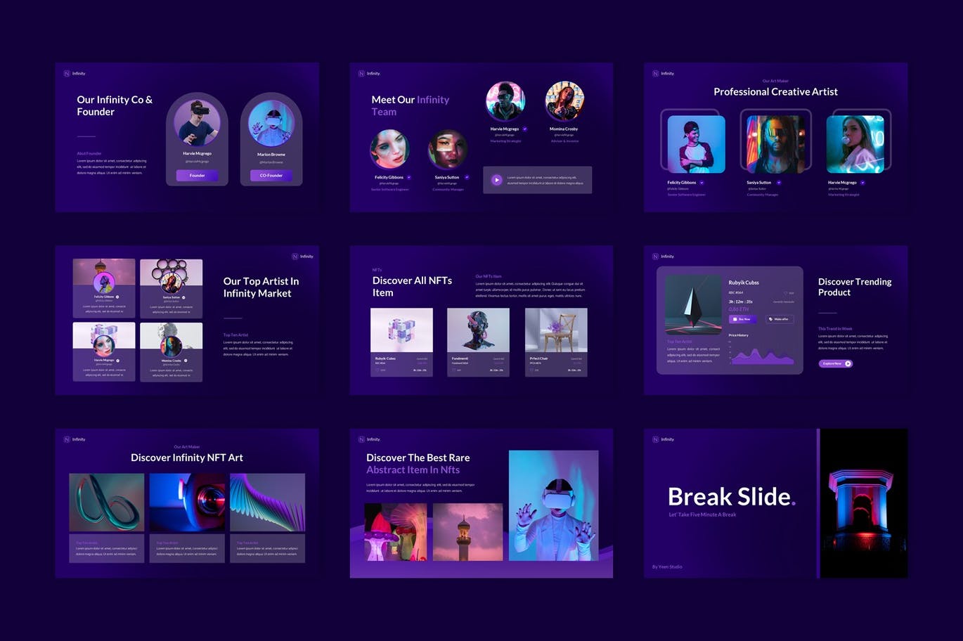 紫色NFT数字创意市场PPT模版