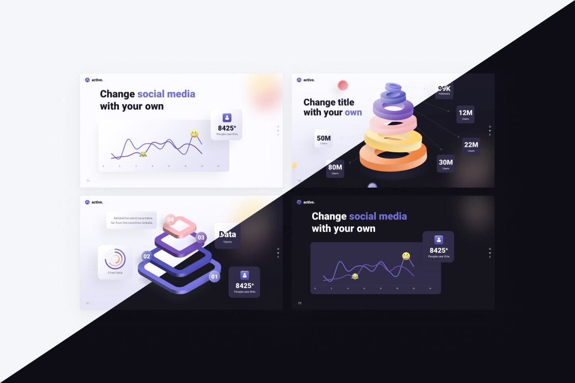 3D元素创意活跃社交媒体PPT模板