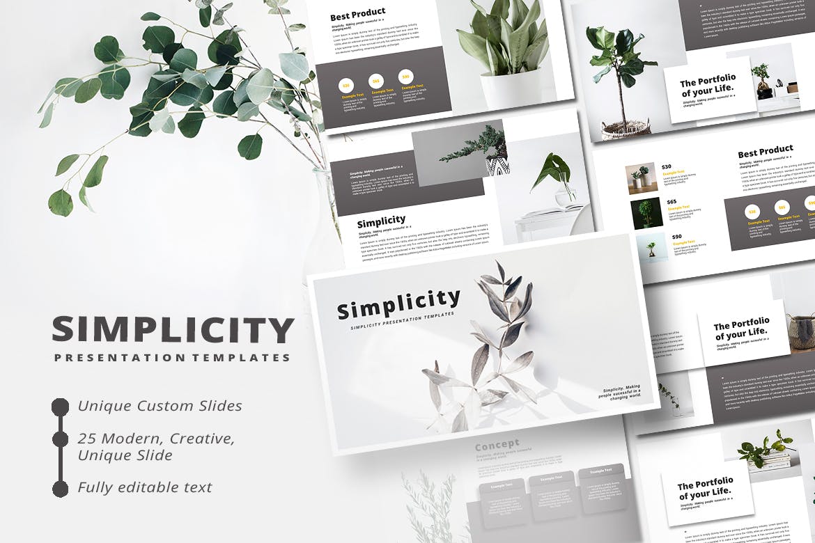 精美极简主义风格多种植物PPT模板