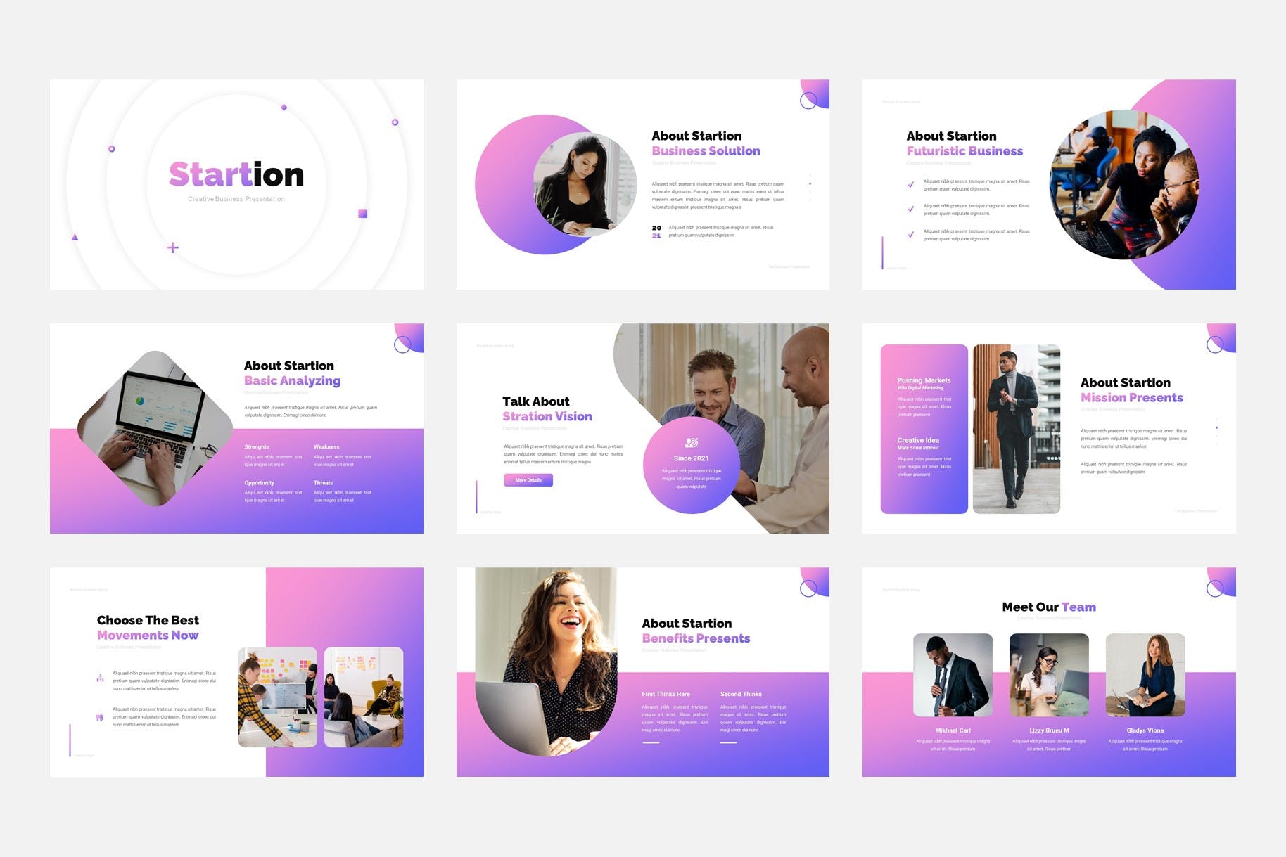 淡紫色渐变创意商务主题汇报PPT模板