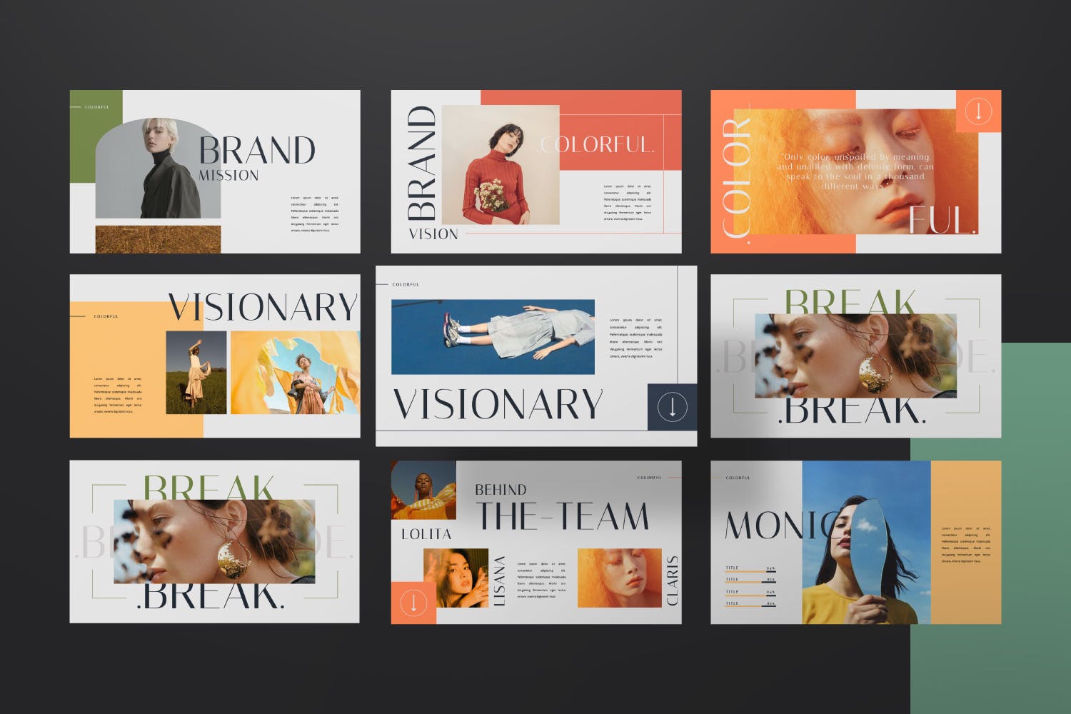 彩色服装品牌展示摄影写真PPT模板