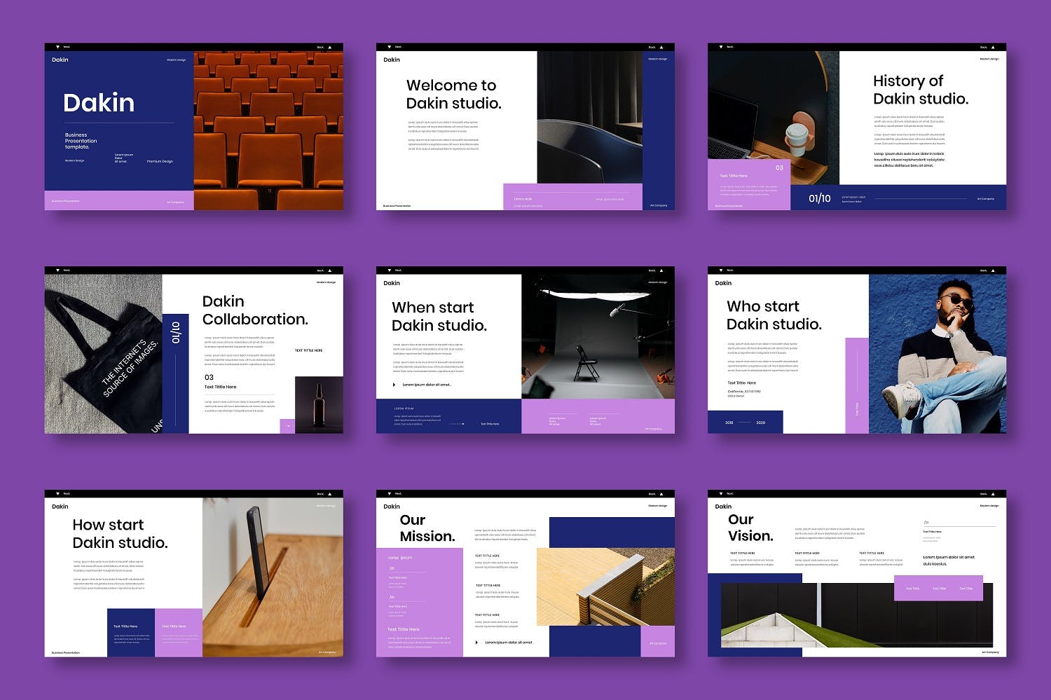 紫色创意品牌介绍摄影工作室PPT模板